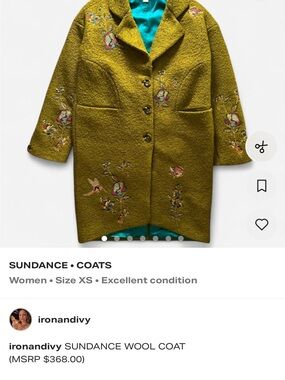 Sundance Olive Embroidered Wool Trench Coat